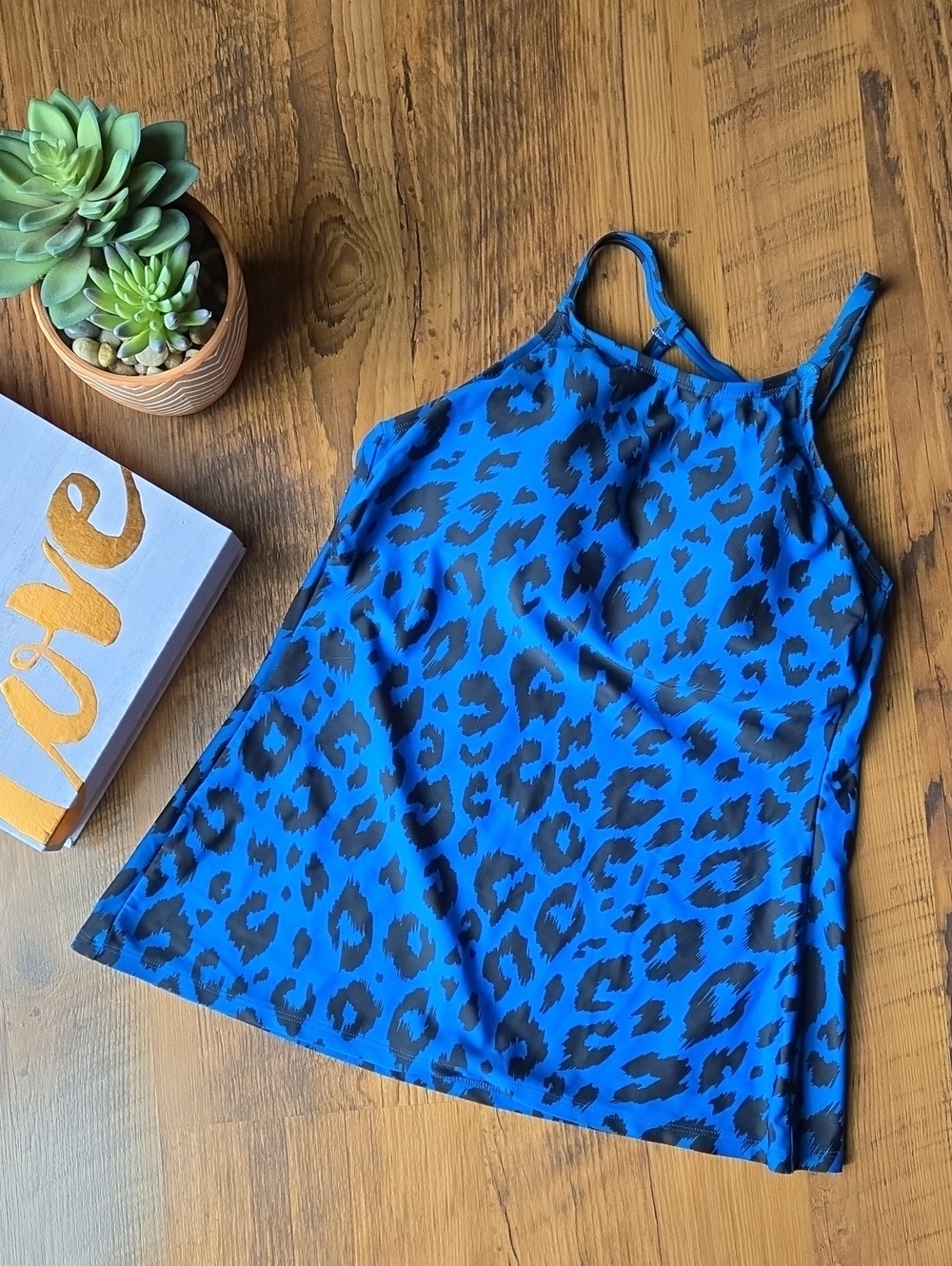 Koma Sol Blue Leopard Print High Neck Halter Tank Top Small